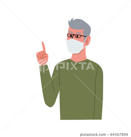 Put on a mask Senior man Pointing pose Coronavirus Illustration Set 64307899