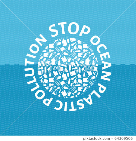 Stop ocean plastic pollution round emblem Stop ocean plastic pollution round emblem 64309506