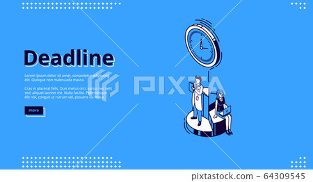 Landing page of deadline with clock and people Landing page of deadline with clock and people 64309545