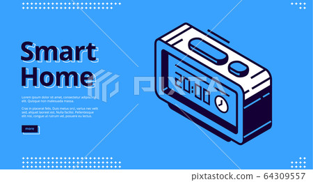 Landing page of smart home with digital clock icon 64309557