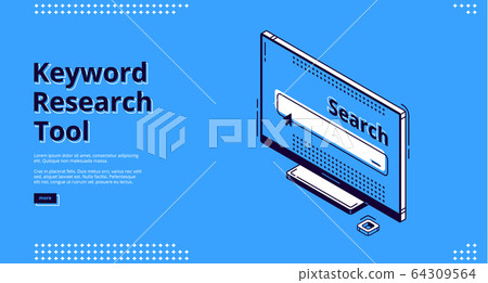 Keyword research tool isometric landing page. 64309564