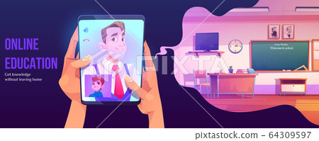 Online education banner, distance study at home 64309597