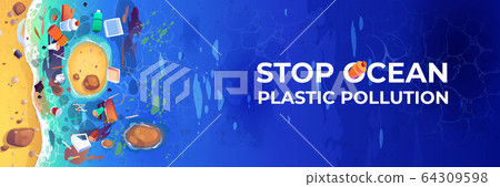 Stop ocean plastic pollution vector banner 64309598