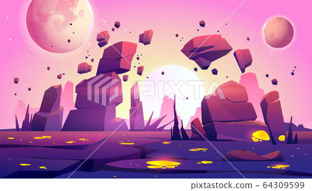 Space game background with landscape of planet 64309599