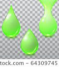 Vector set of green drops isolated on checkered 64309745