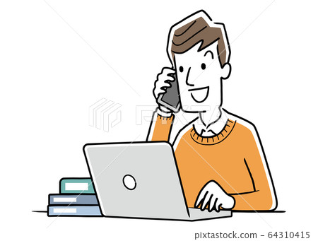 Illustration material: Young man using a personal computer 64310415