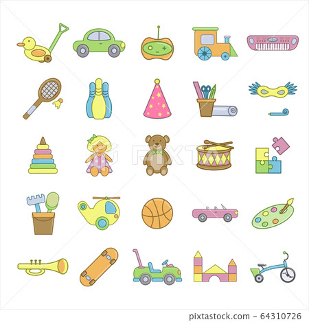 Set of 25 toys icons. Flat vector illustration 64310726