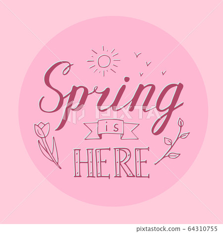 'Spring is here' hand drawn lettering with - Stock Illustration ...