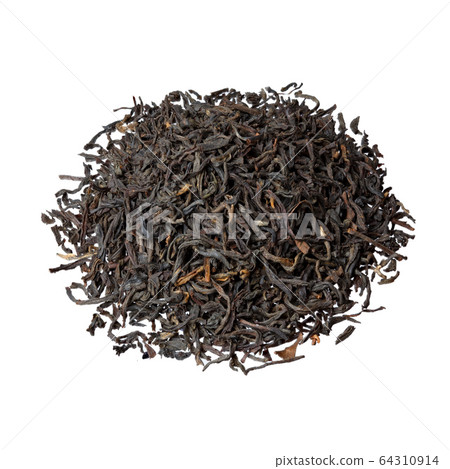 Mix of Chinese black tea Keemun and black alpine Ceylon tea close-up, isolated on white. Mix of Chinese black tea Keemun and black alpine Ceylon tea close-up, isolated on white. 64310914