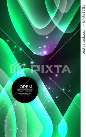 Glowing neon shiny transparent abstract geometric shapes with light effects. Techno futuristic vector abstract background For Wallpaper, Banner, Background, Card, Book Illustration, landing page 64311589