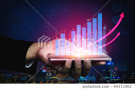 Double Exposure Image of Business Profit Growth Double Exposure Image of Business Profit Growth 64311902
