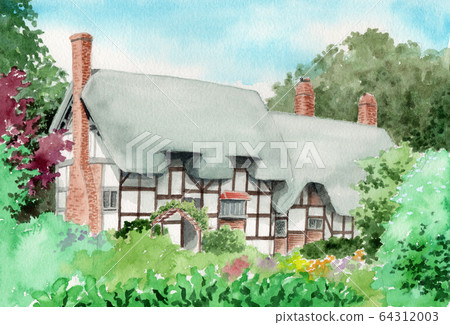 水彩畫的英國茅草屋 64312003