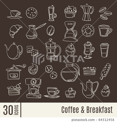 Flat icons Coffee and breakfast infographic icons set. Flat icons Coffee and breakfast infographic icons set. 64312458