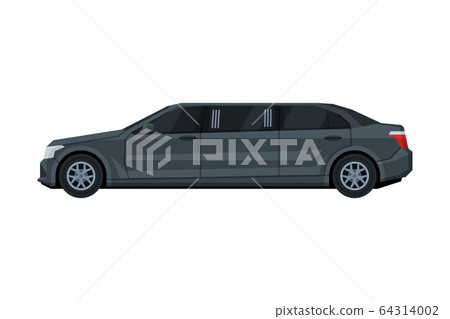 Black Limousine Car, Luxury Business Transportation Vehicle, Side View Flat Vector Illustration 64314002