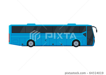 Modern Blue Bus, Side View, Public Transportation Vehicle Flat Vector Illustration 64314019