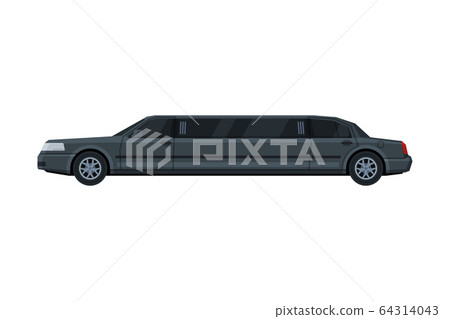 Black Limousine Car, Luxury Business Transportation Auto, Side View Flat Vector Illustration 64314043