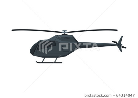 Black Helicopter, Flying Aircraft, Air Transportation Flat Vector Illustration 64314047