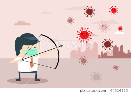 Businessman shooting arrow aiming Coronavirus 64314533