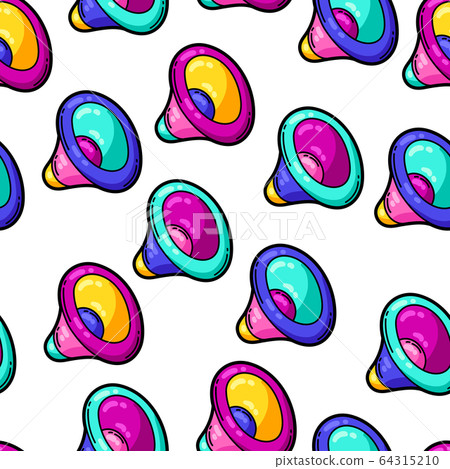 Seamless pattern with cartoon musical loudspeakers. Seamless pattern with cartoon musical loudspeakers. 64315210