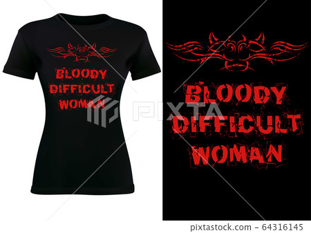 Women Black T-shirt Design with Red Inscription 64316145