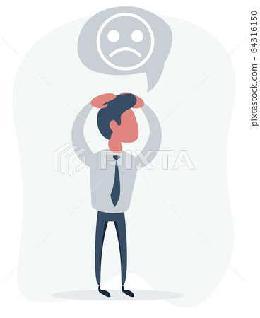 Handsome young business man in modern holding head with his hands, isolated over background. Concept 64316150