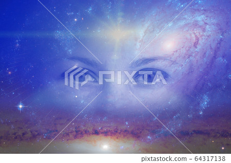 the eyes of a clairvoyant in space against the background of the starry sky and galaxies. The concept of clairvoyance, esotericism or astrology. Elements of this image furnished by NASA the eyes of a clairvoyant in space against the background of the starry sky and galaxies. The concept of clairvoyance, esotericism or astrology. Elements of this image furnished by NASA 64317138