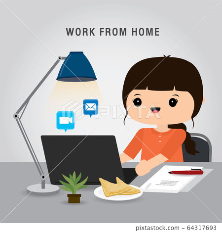 Work from home, Business team using laptop for online meeting in conference video call. People at home in quarantine. Character Cartoon Vector illustration 64317693
