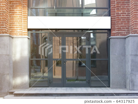 Blank white rectangular box store entrance mockup, glass brick wall 64317925