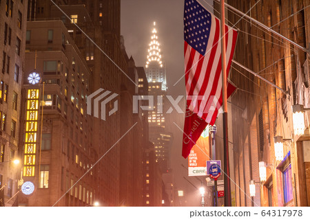"New York" Manhattan night view, rainy midtown 64317978