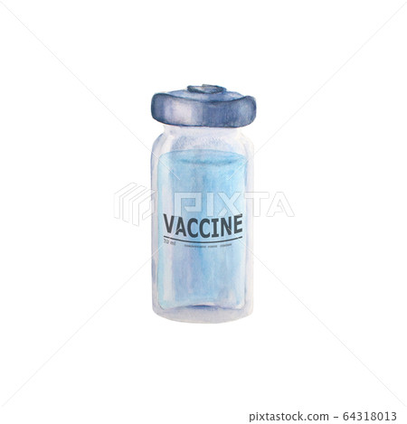 Medical vial for vaccination. Glass white transparent bottle with vaccine isolated on white background Medical vial for vaccination. Glass white transparent bottle with vaccine isolated on white background 64318013