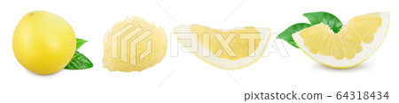 pomelo with slice and leaf isolated on white background. Set or collection pomelo with slice and leaf isolated on white background. Set or collection 64318434
