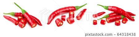 red hot chili peppers isolated on white background. Set or collection red hot chili peppers isolated on white background. Set or collection 64318438