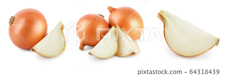 yellow onion isolated on white background close up. Set or collection yellow onion isolated on white background close up. Set or collection 64318439