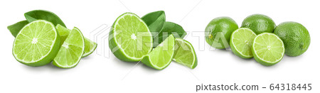 lime with half and leaf isolated on white background. Set or collection lime with half and leaf isolated on white background. Set or collection 64318445
