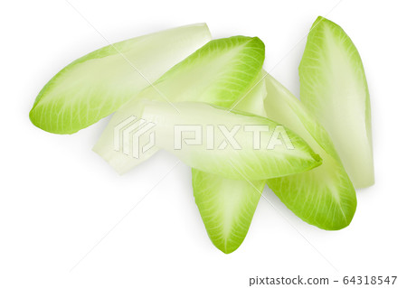 Chicory salad leaves isolated on white background with clipping path and full depth of field. Top view. Flat lay Chicory salad leaves isolated on white background with clipping path and full depth of field. Top view. Flat lay 64318547