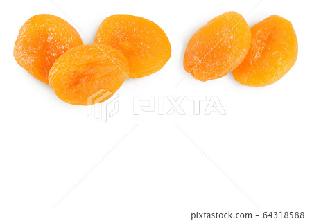 Dried apricots isolated on white background with clipping path and full depth of field. Top view. Flat lay 64318588