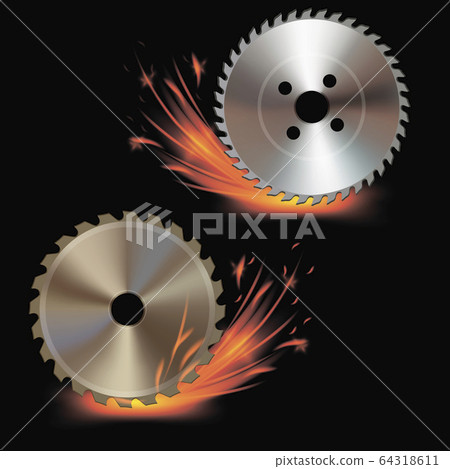 Realistic Detailed 3d Rotating Circular Saw Set. Vector 64318611