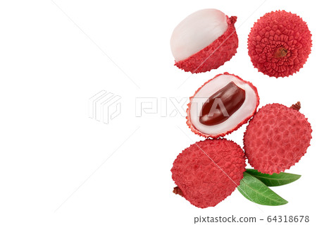 lychee fruit isolated on white background with full depth of field. Top view. Flat lay with copy space for your text 64318678