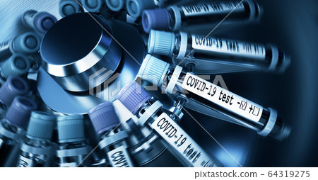 Coronaviruses research, conceptual illustration. Negative COVID-19 test and laboratory sample of blood tasting for diagnosis new Corona virus infection. 3D 64319275