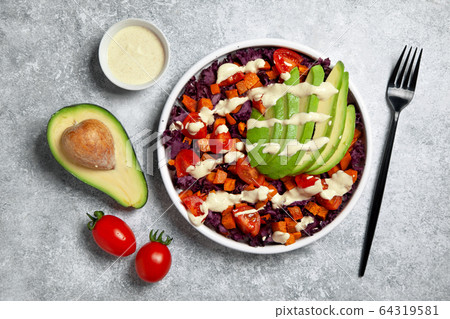 vegetarian salad with cale, sweet potato and other vegetarian salad with cale, sweet potato and other 64319581