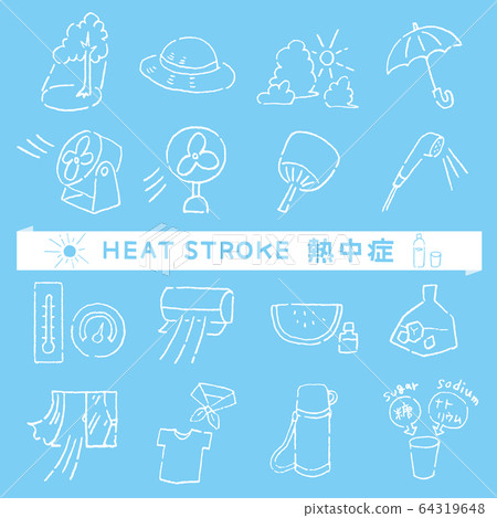 Summer heat stroke line drawing light blue 64319648
