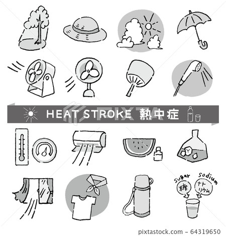 Summer heat stroke line drawing monochrome 64319650