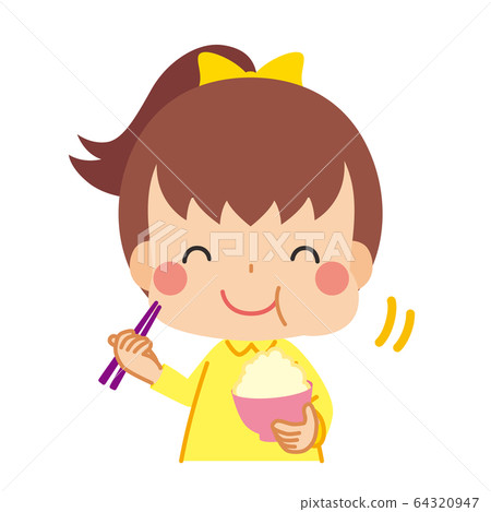 小女孩美味地吃米飯 小女孩美味地吃米飯 64320947