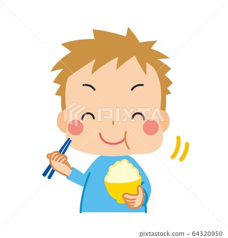 Little boy eating rice deliciously Little boy eating rice deliciously 64320950
