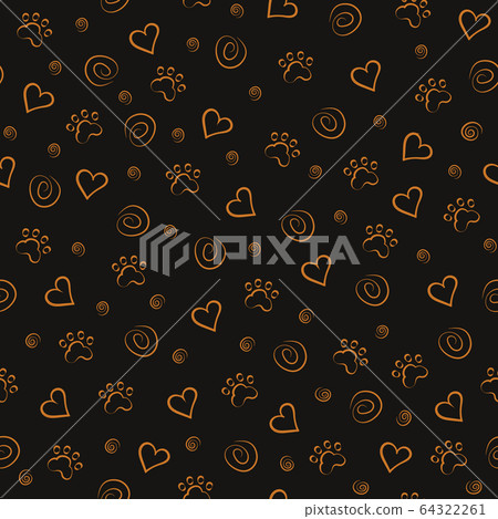 Seamless pattern of paw trace elements heart 64322261