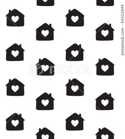 Vector seamless pattern of sketch house with heart Vector seamless pattern of sketch house with heart 64322844