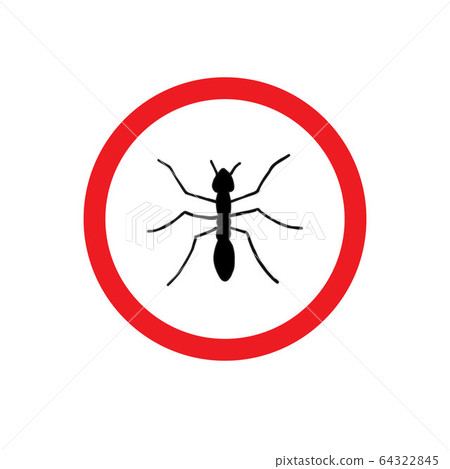 Vector black ant silhouette in red circle Vector black ant silhouette in red circle 64322845