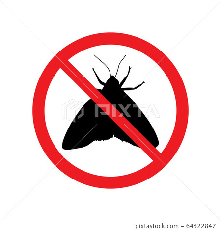 Vector black moth silhouette crossed in red circle Vector black moth silhouette crossed in red circle 64322847