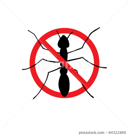 Vector black ant silhouette crossed in red circle 64322869