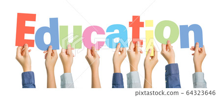 Multiple hands holding alphabets to form the word Education Multiple hands holding alphabets to form the word Education 64323646